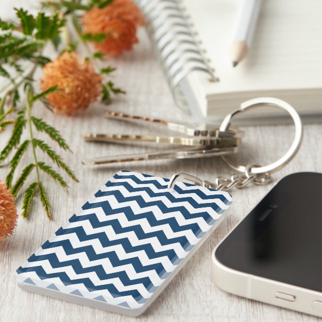 Navy Zigzag, Navy Chevron, Geometric Pattern Keychain (Front Right)
