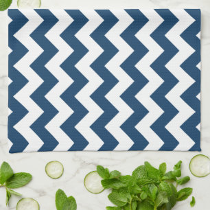 Navy Zigzag, Navy Chevron, Geometric Pattern Kitchen Towel