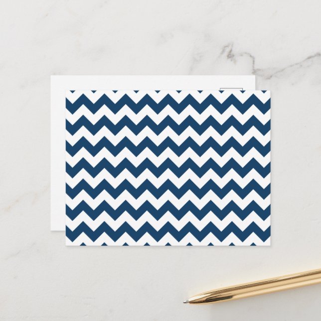 Navy Zigzag, Navy Chevron, Geometric Pattern Postcard (Front/Back In Situ)