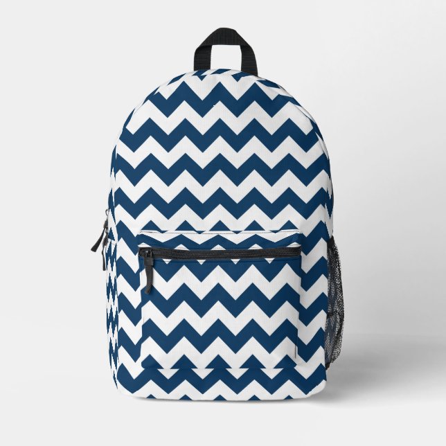 Navy Zigzag, Navy Chevron, Geometric Pattern Printed Backpack (Front)