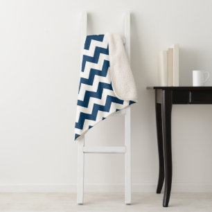 Navy Zigzag, Navy Chevron, Geometric Pattern Sherpa Blanket