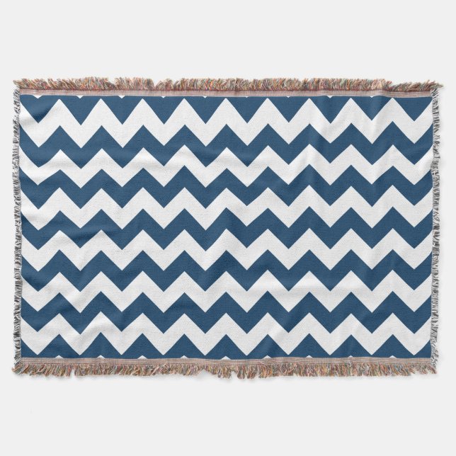 Navy Zigzag, Navy Chevron, Geometric Pattern Throw Blanket (Front)