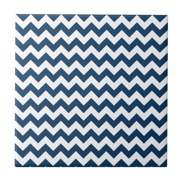 Navy Zigzag, Navy Chevron, Geometric Pattern Tile (Front)