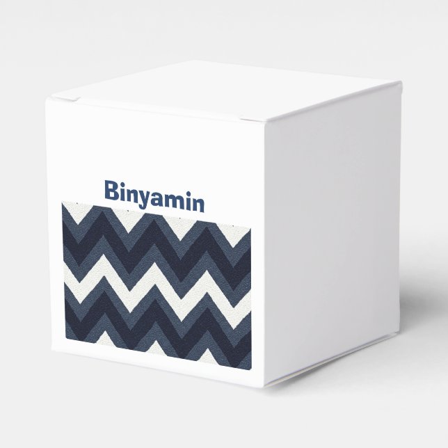 Navy zigzag upsherin favour box With name (Front Side)