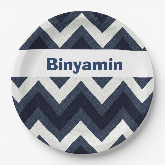 Navy zigzag upsherin plate (Front)