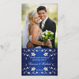 Navyl Blue, Silver Floral Wedding Photo Card