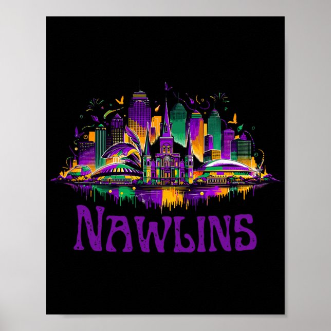 Nawlins New Orleans Cityscape Mardi-gras Souvenir  Poster (Front)