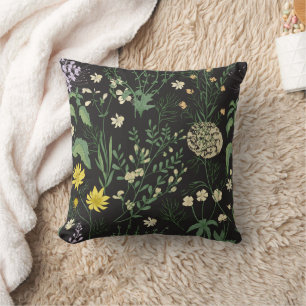 Nawypu Black & Green Botanical Vintage Floral Throw Pillow
