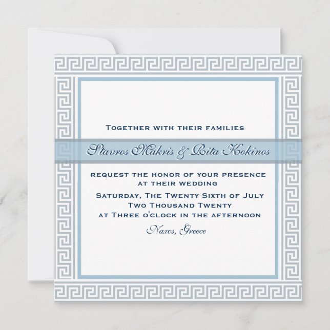 Naxos Blue Wedding Invitation (Front)