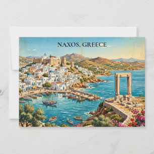 Naxos Greece Retro Vintage Travel Illustration  Card