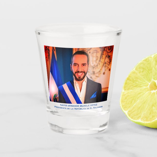 Nayib Bukele, President of El Salvadore Shot Glass (Front)