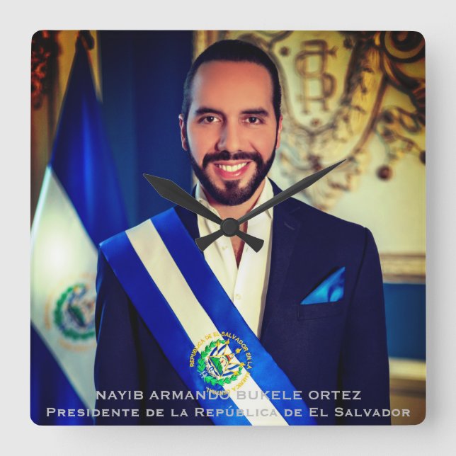 Nayib Bukele, President of El Salvadore Square Wall Clock (Front)