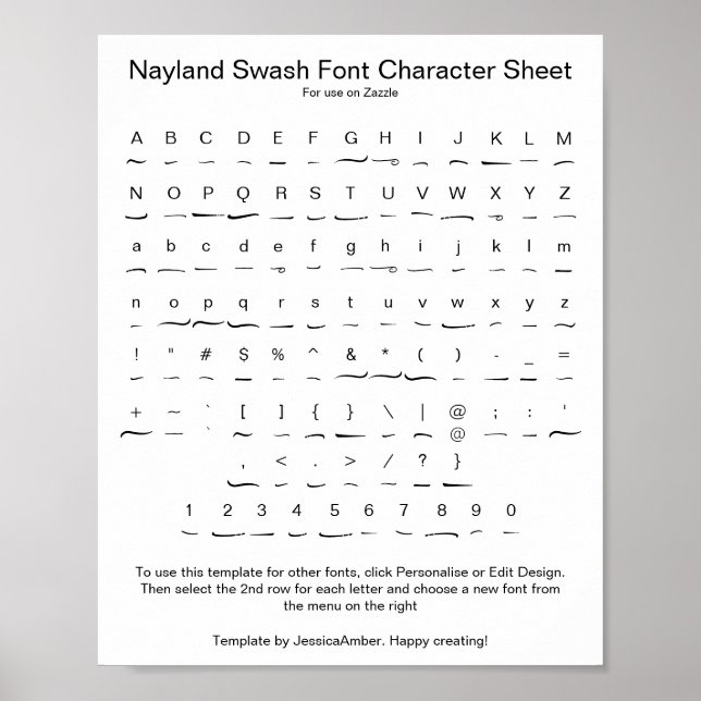 Nayland Swash Font Character Sheet for Zazzle Poster (Front)