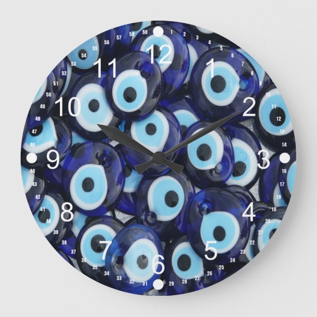 Nazar Amulets Evil Eye Stones Blue Pattern Large Clock (Front)