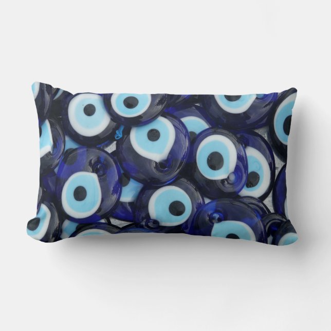 Nazar Amulets Evil Eye Stones Blue Pattern Lumbar Pillow (Front)
