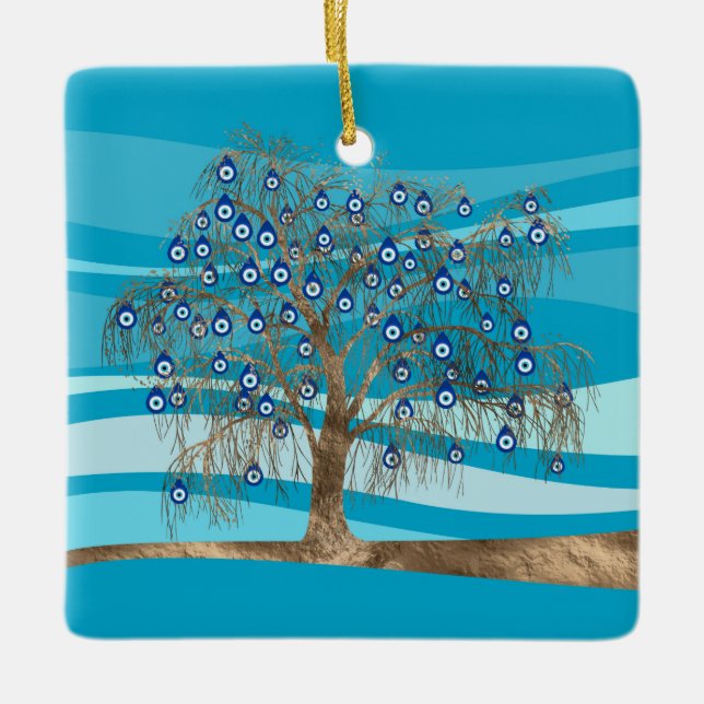 Nazar Charm Tree Ceramic Ornament (Front)
