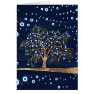 Nazar Charm Tree - Gold on Dark Blue