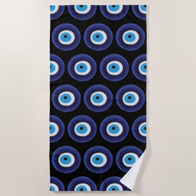 Nazar Evil Eye Protection Amulet Blue Bead Symbol Beach Towel (Front)