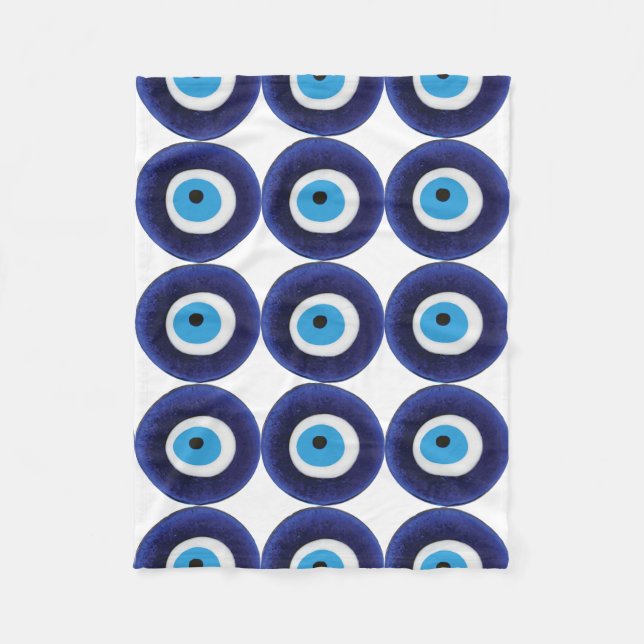 Nazar Evil Eye Protection Amulet Blue Bead Symbol Fleece Blanket (Front)