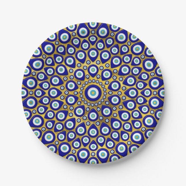Nazar eye - Turkish Eye charm on gold Paper Plate (Front)
