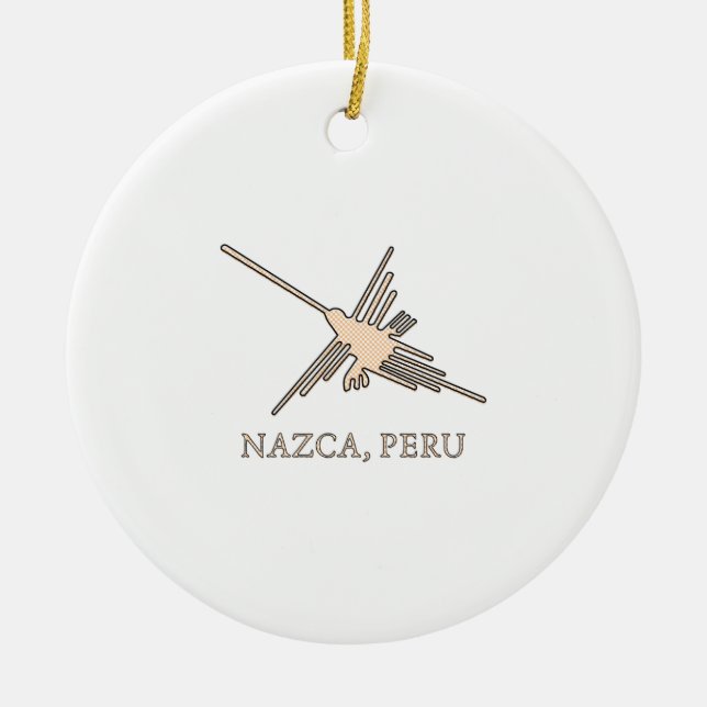 Nazca Hummingbird Geoglyph Newsprint Ceramic Ornament (Front)