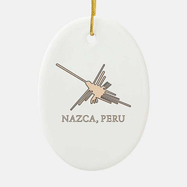 Nazca Hummingbird Geoglyph Newsprint Ceramic Ornament (Front)