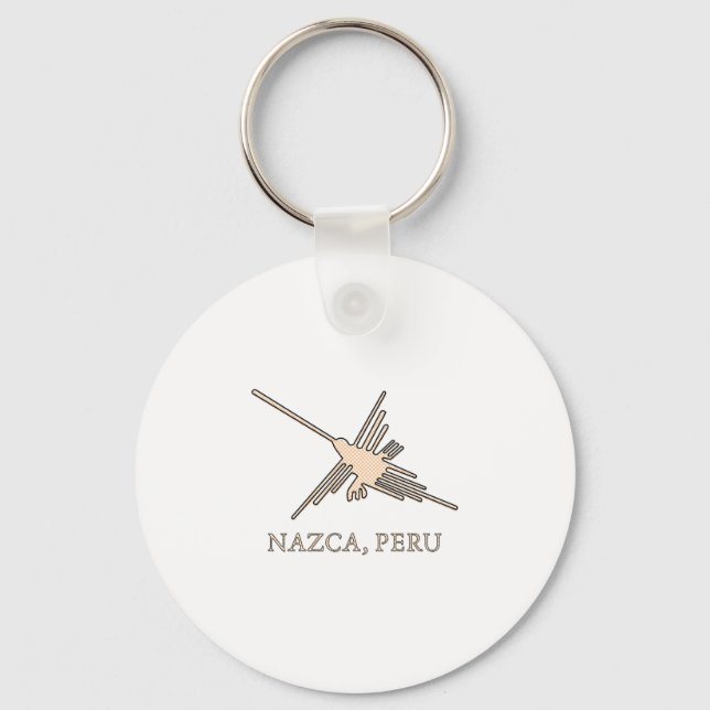 Nazca Hummingbird Geoglyph Newsprint Keychain (Front)