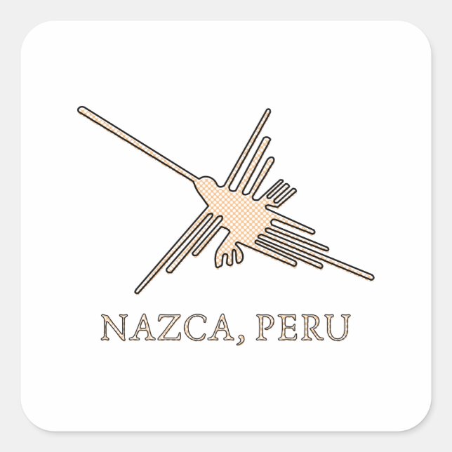 Nazca Hummingbird Geoglyph Newsprint Square Sticker (Front)