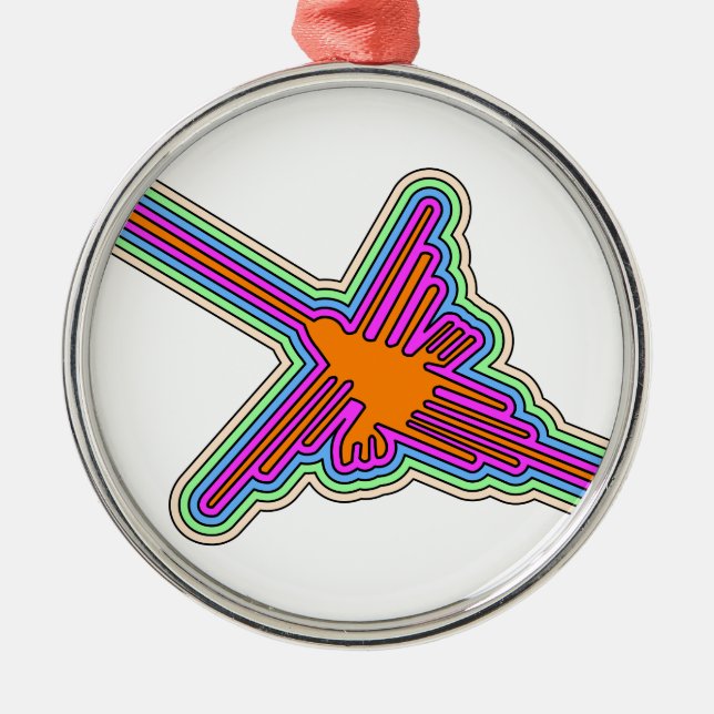Nazca Hummingbird Peru Drawing Metal Ornament (Front)