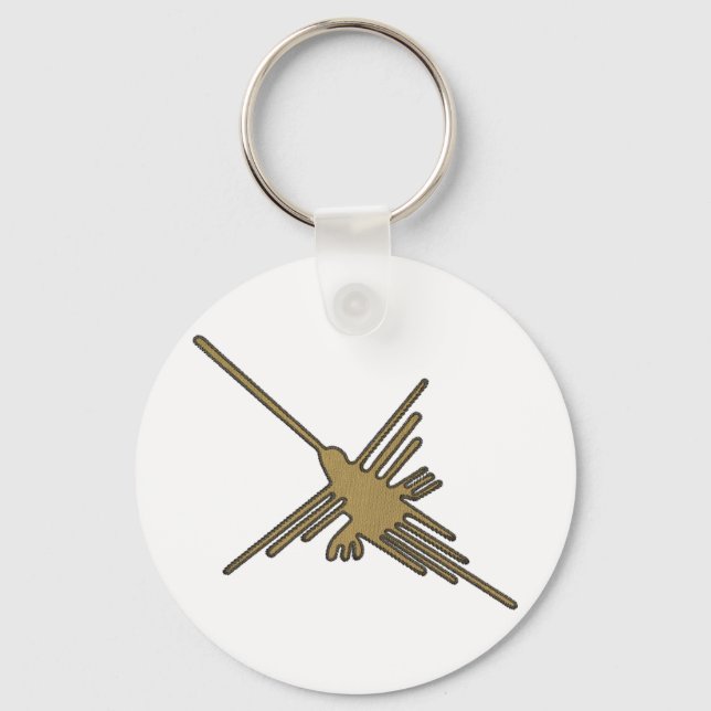 Nazca Lines Hummingbird Faux Embroidery Print Keychain (Front)