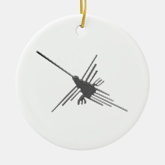 Nazca Lines Hummingbird Newsprint Ceramic Ornament (Front)