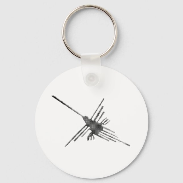 Nazca Lines Hummingbird Newsprint Keychain (Front)