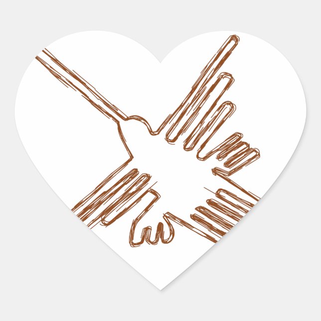 Nazca Lines Hummingbird Sketch Heart Sticker (Front)