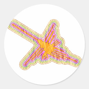 Nazca Lines Hummingbird With Wrinkled Paper Effect Classic Round Sticker