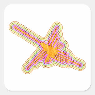 Nazca Lines Hummingbird With Wrinkled Paper Effect Square Sticker
