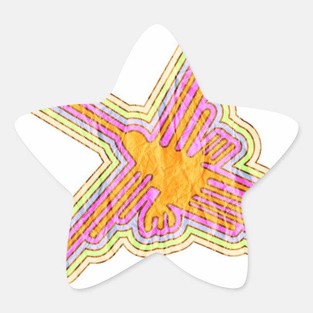 Nazca Lines Hummingbird With Wrinkled Paper Effect Star Sticker (Front)