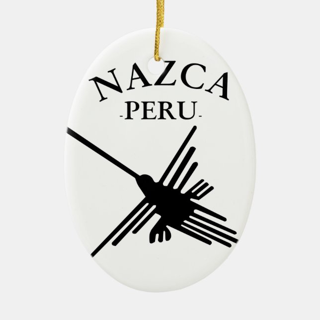Nazca Peru Hummingbird With Curved Text Ceramic Ornament (Front)
