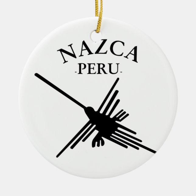 Nazca Peru Hummingbird With Curved Text Ceramic Ornament (Front)