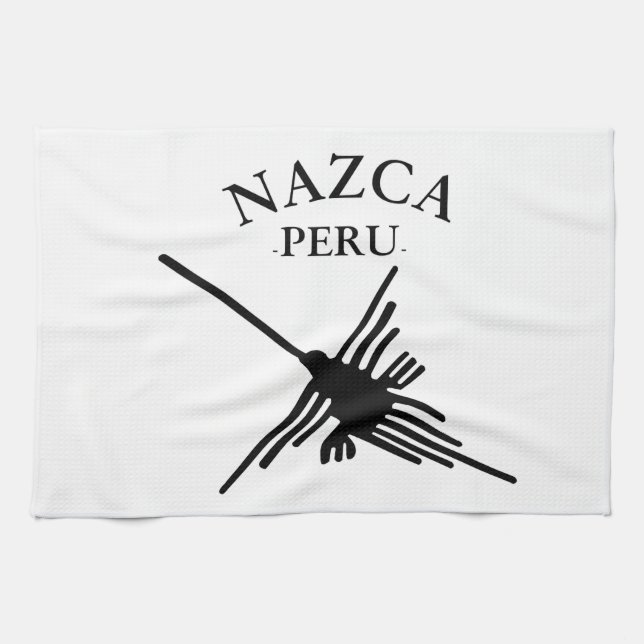 Nazca Peru Hummingbird With Curved Text Kitchen Towel (Horizontal)