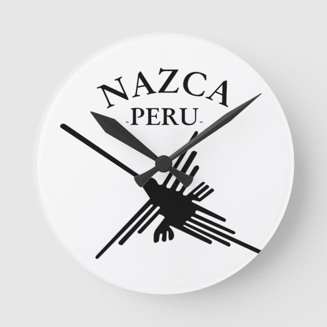 Nazca Peru Hummingbird With Curved Text Round Clock (Front)