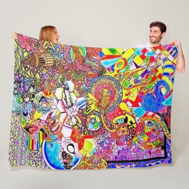 NBK Alice Acid Trip psychedelic Collage Fleece Blanket (In Situ)