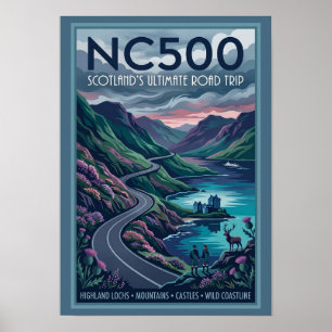 NC500 Scotland's Ultimate Road Trip Travel Poster