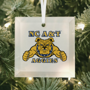 NC A&T Aggies Aggie Bulldog Glass Ornament
