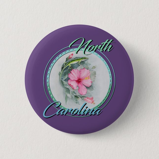 NC Anole & Hibiscus 2 Inch Round Button (Front)