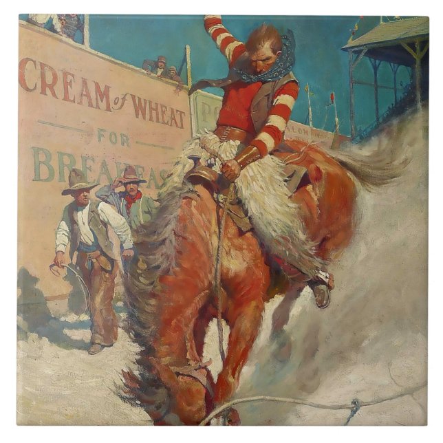 NC Wyeth Historical Painting "The Rodeo" Tile (Front)