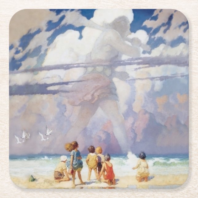 NC Wyeth The Giant Artwork Beach Coastal Square Paper Coaster (Front)