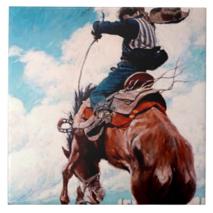 NC Wyeth Western Painting “Bucking” Tile