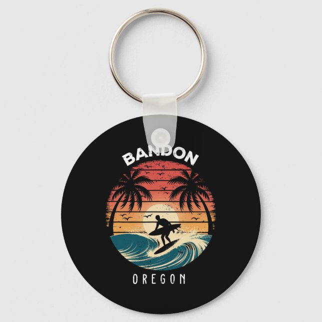 Ndon Oregon Surfboard Waves Beach  Keychain (Front)