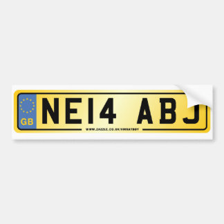 NE14 ABJ Number Plate Bumper Sticker