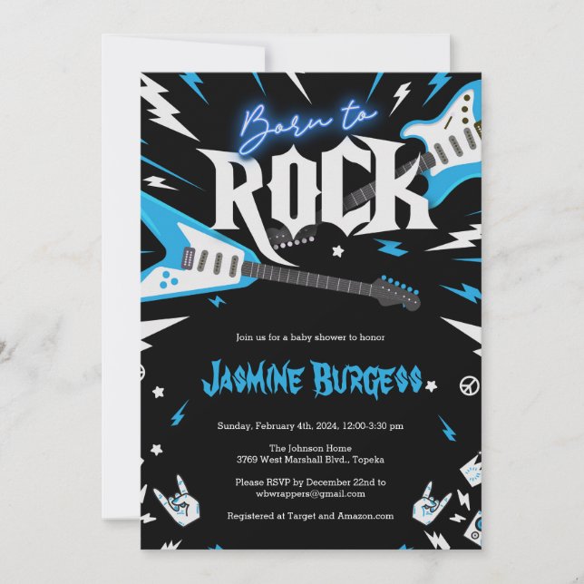 Né à ROCK Baby shower Invitation, Invitation de gu (Devant)